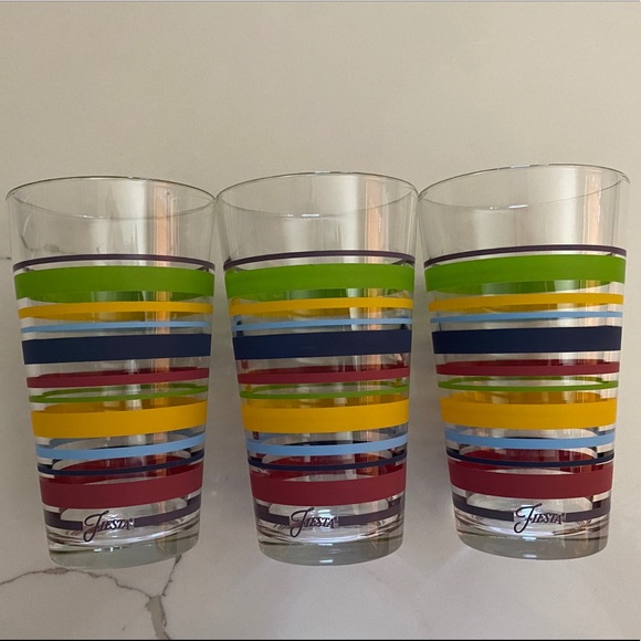 Fiestaware Other - 3 Rainbow stripe 16oz tapered cooler glass.